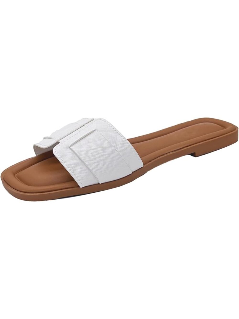 Women's Sandals Flat Slide Elegant Sandals Comfortable A-White Square Open-Toe